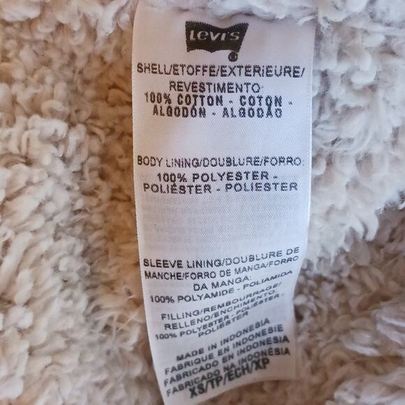 LEVI'S Denim Jacket Sherpa Woman's Sz XS Blue Short Cropped Fleece Jean Western - Picture 15 of 16